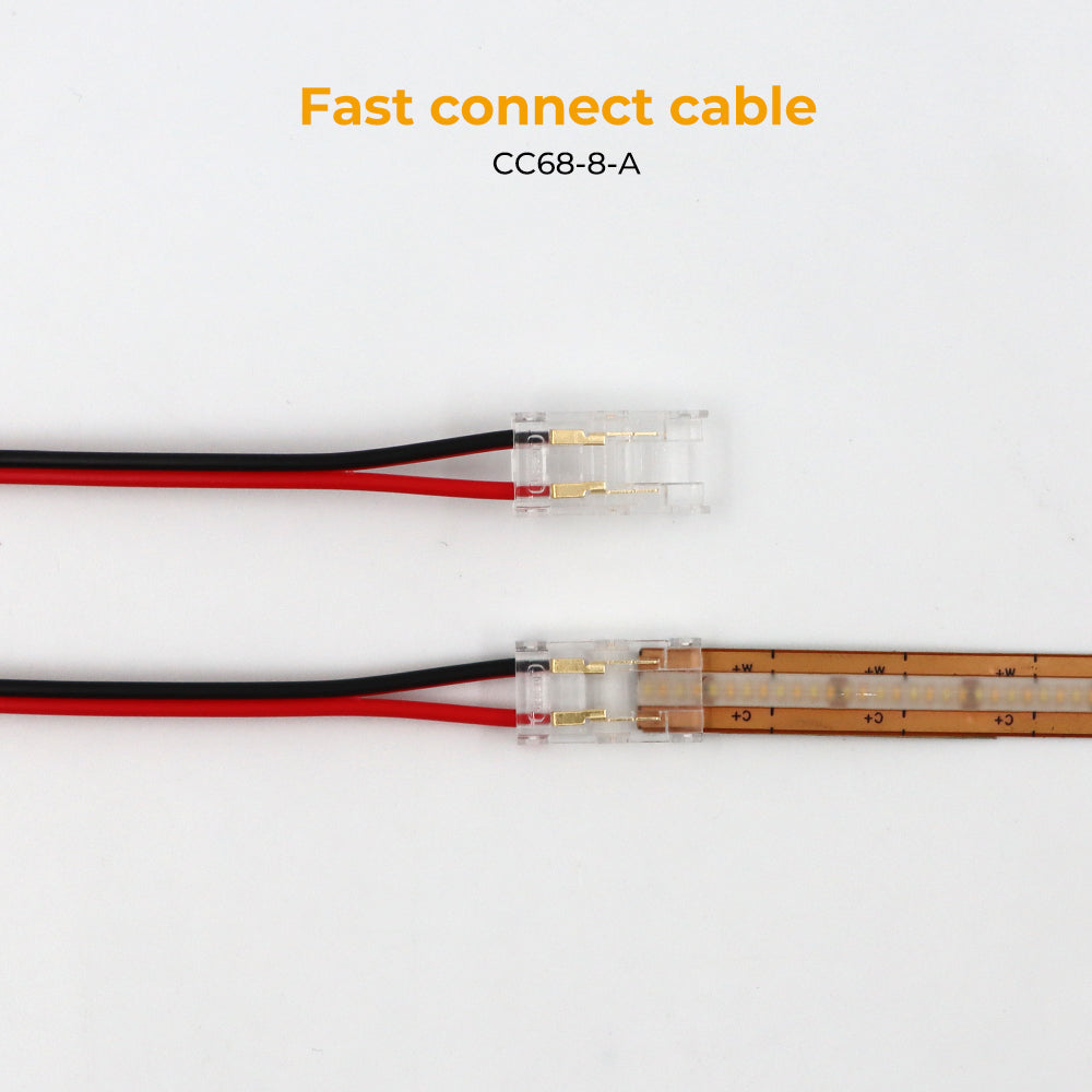 CC68-8-A 2-Pin Quick Link  Connector with 10 cm Cable for 12V 8mm COB LED Strip Lights