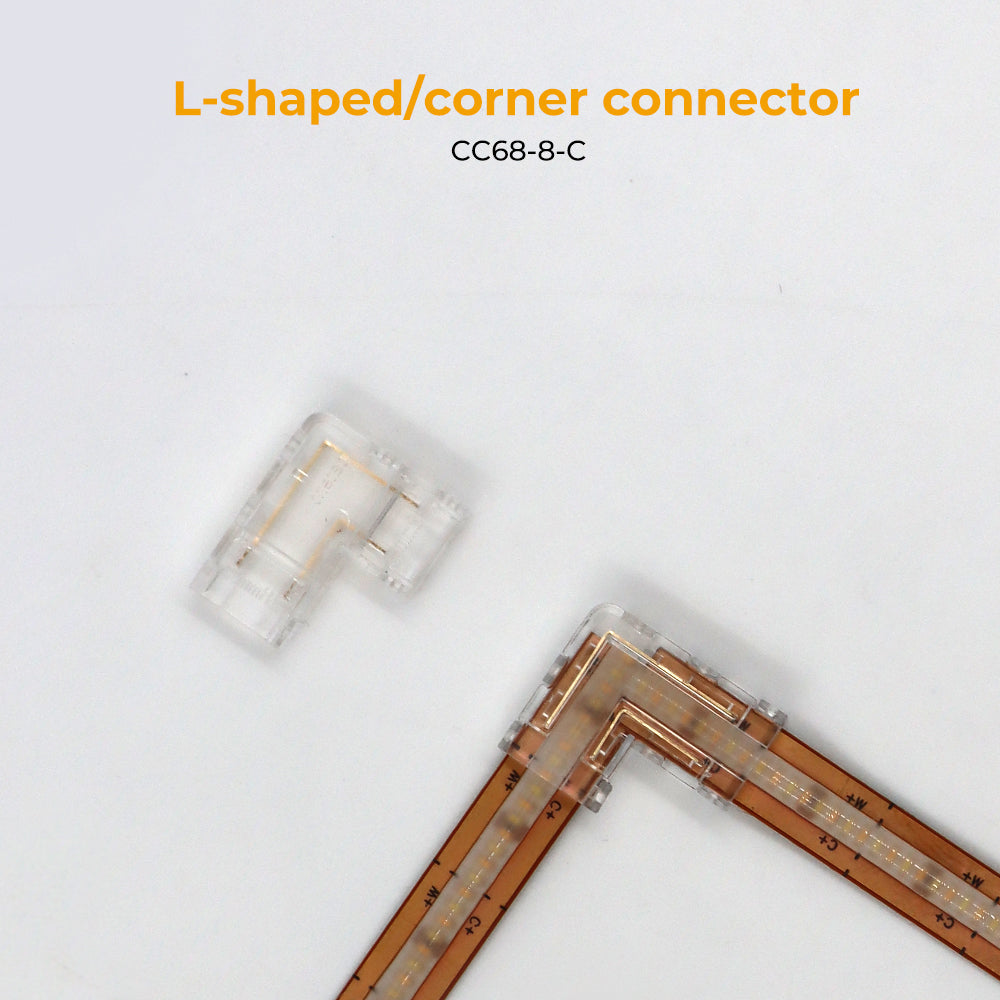 2Pin 8mm 12V Solderless COB LED Strip Connectors Kit( COB mini crystal buckle) With Fast Connectable, Gapless/Splice Connector & L-shaped/Corner Connector