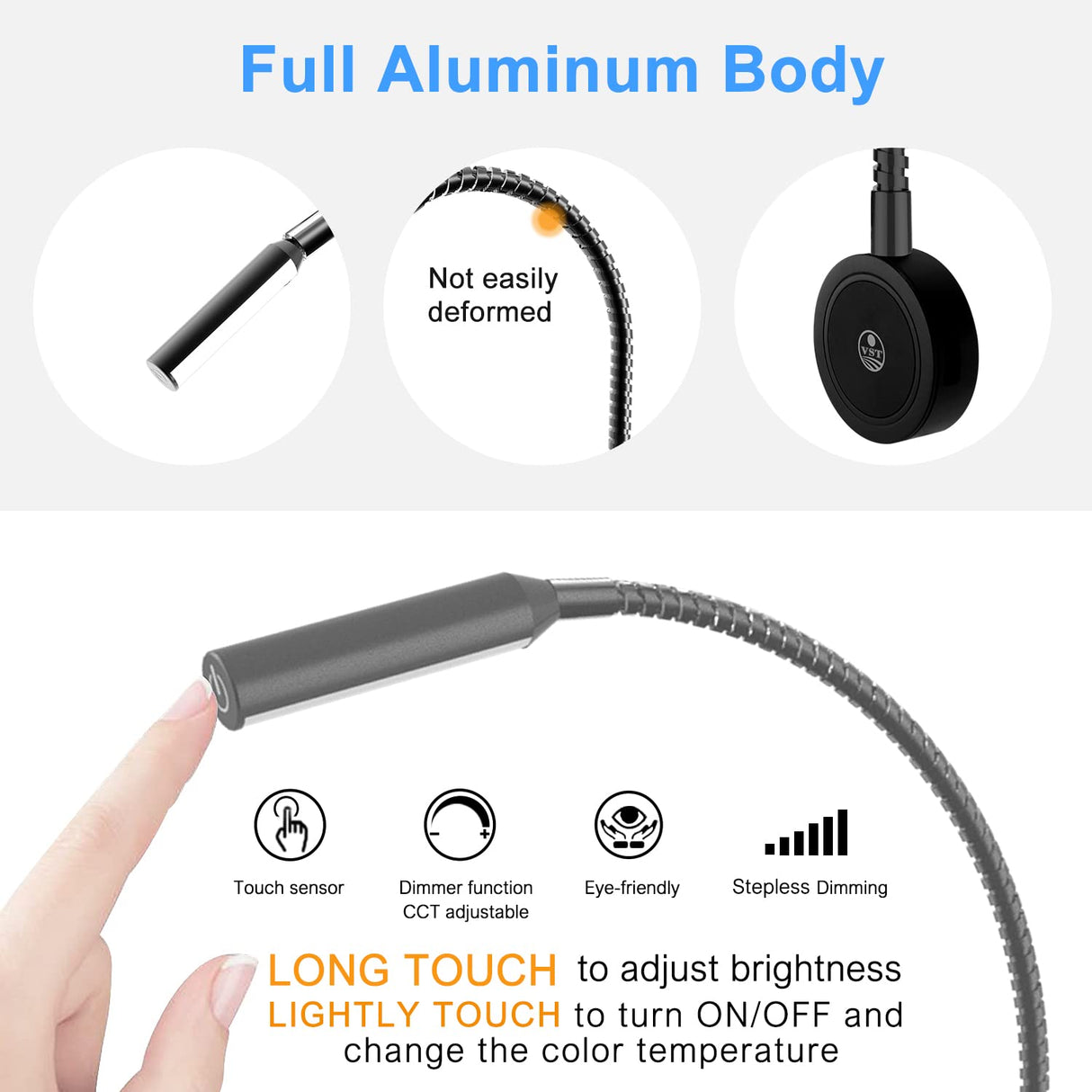 RL18 12V LED Reading Light, 14.1W with Adjustable CCT 2700K–6500K Wall Mounted Book Light with USB Charging Port for Bedrooms, Hotels