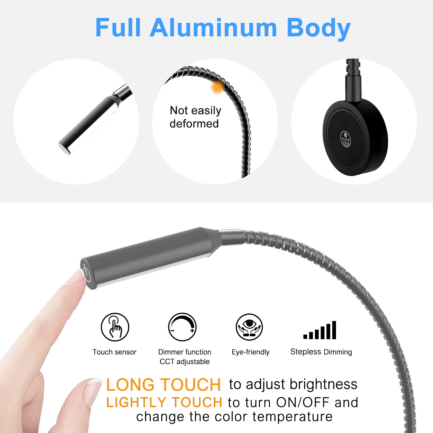 RL18 12V LED Reading Light, 14.1W with Adjustable CCT 2700K–6500K Wall Mounted Book Light with USB Charging Port for Bedrooms, Hotels