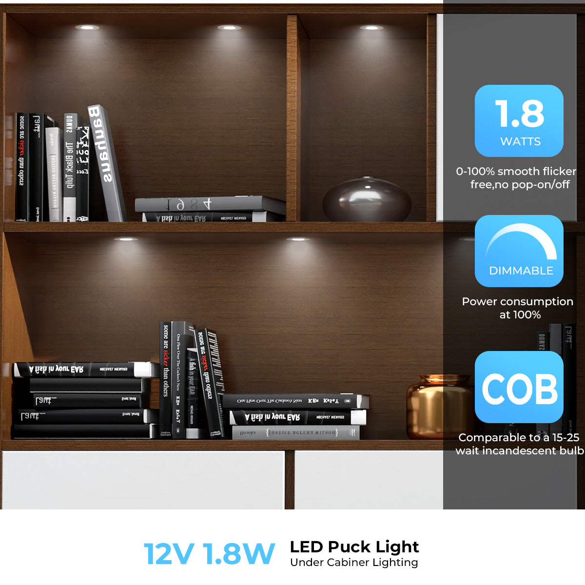 CB10 12V 1.8W Undercabinet Puck Light 4000K Surface Mounted LED Panel for Closet & Display Cabinet