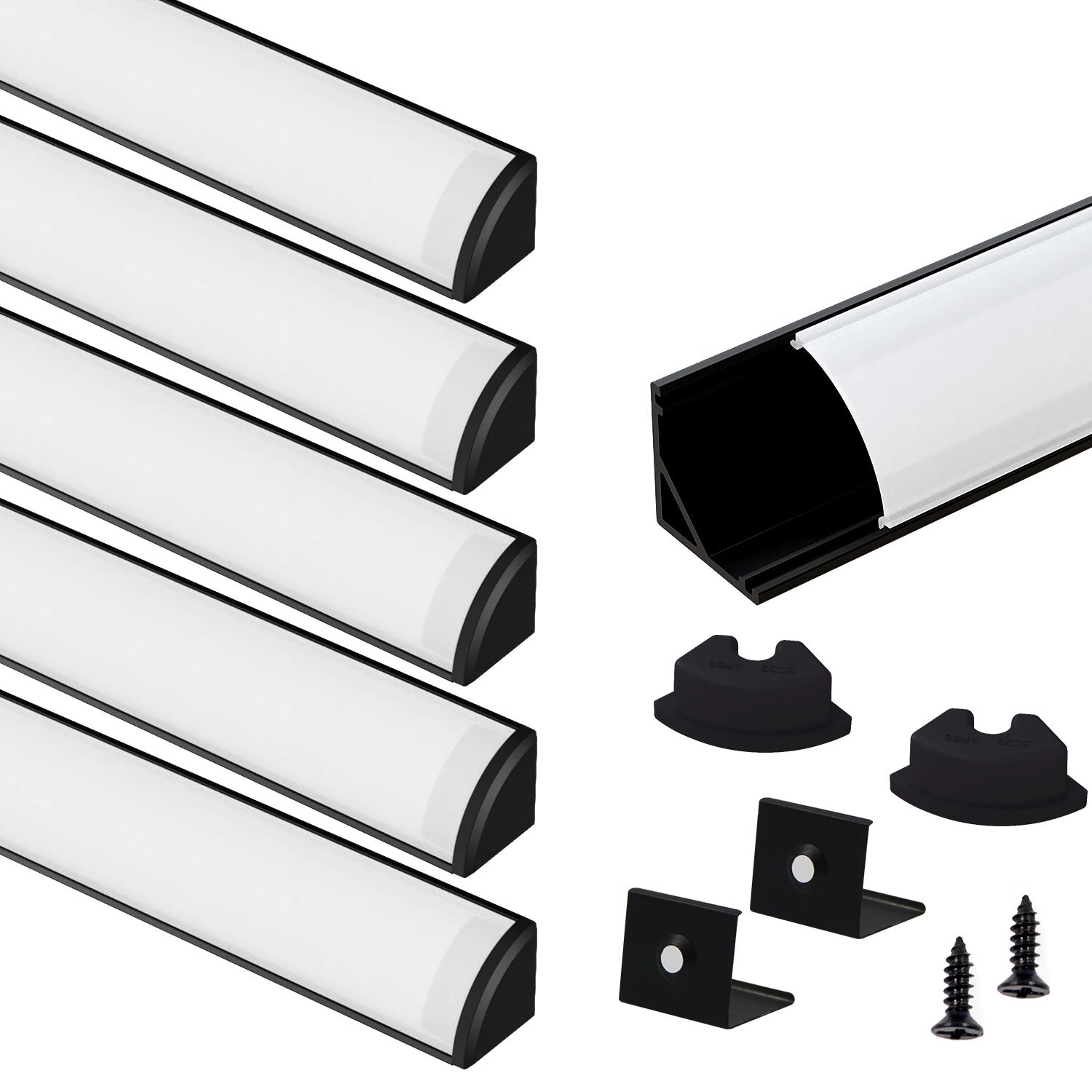 AP59 Black LED Aluminum Channel 6 Pcs With Milky PC Cover for LED Strip Lights