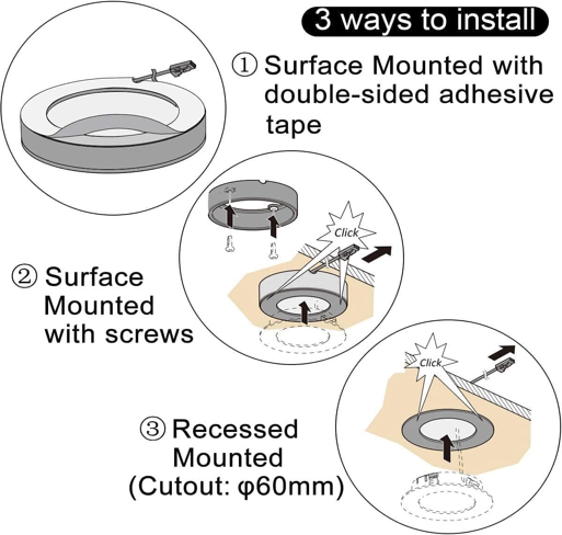 PL05  12V 1.8W Cabinet Puck Light 3000K-6000K Recessd & Surface mounted for Kitchen Living Room & Bookshelf