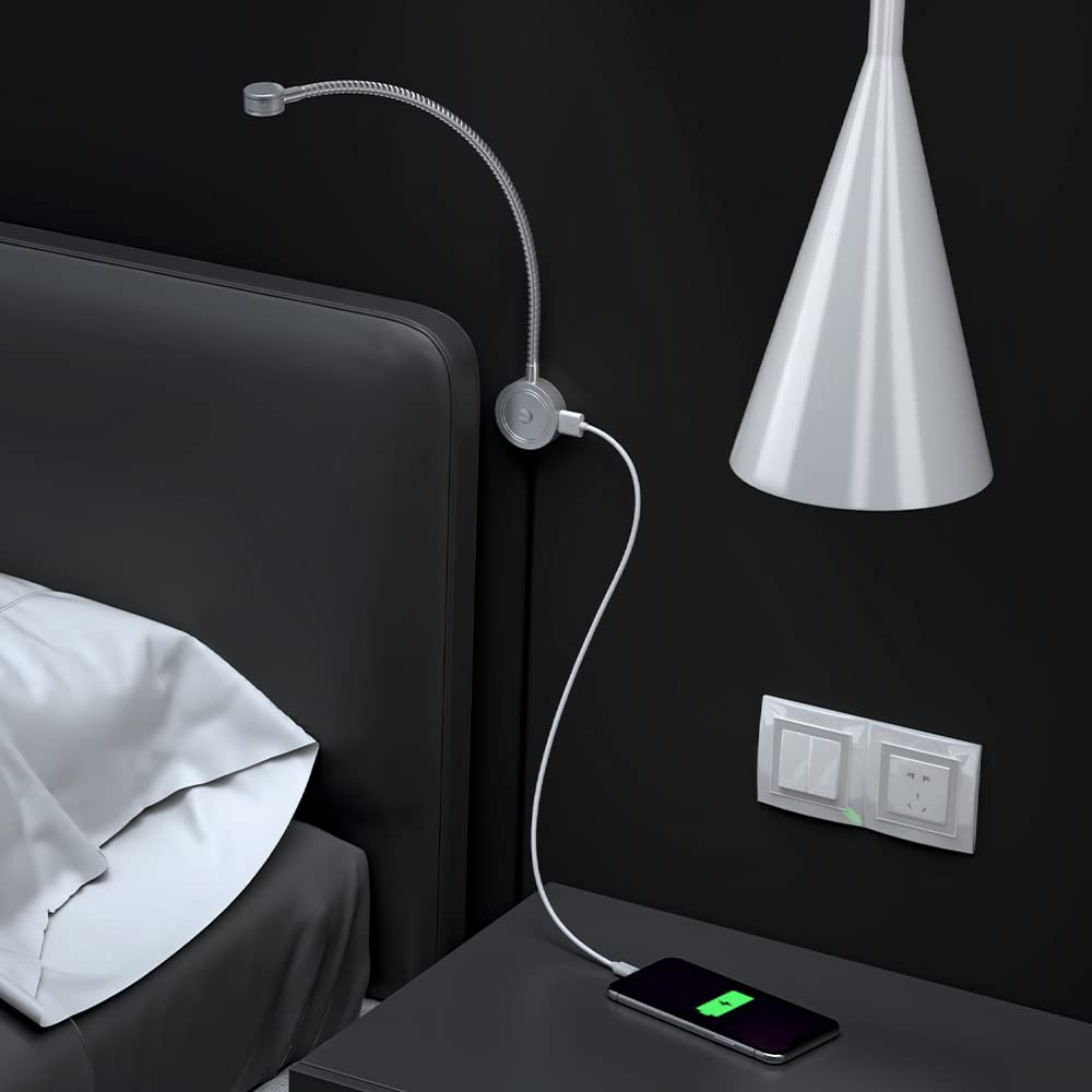 RL11 12V LED Reading Light 13W with 3000K Warm White, Wall Mounted Book Light with USB Charging Port for Bedrooms, Offices, Dormitories & Hotels(2 Packs)