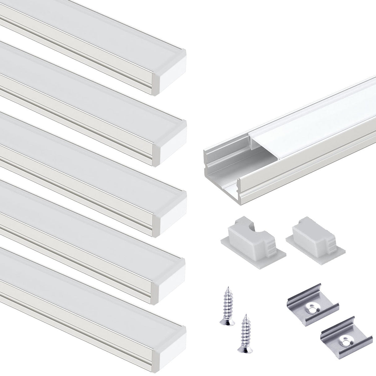 AP46 Silver Aluminum Channel  U Shape with Milky Transparent Clear Cover 6 pcs  for LED Strip Lights