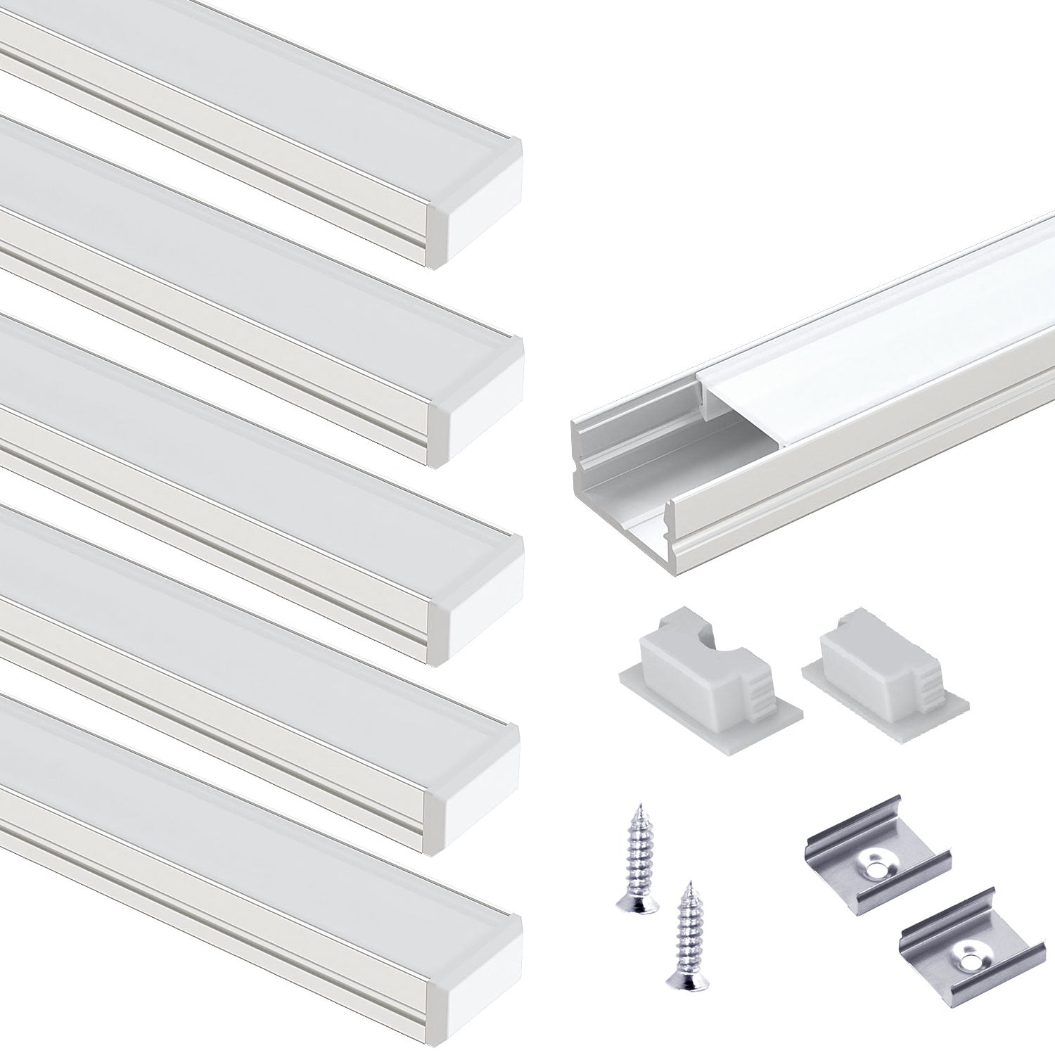 AP46 Silver Aluminum Channel  U Shape with Milky Transparent Clear Cover 6 pcs  for LED Strip Lights
