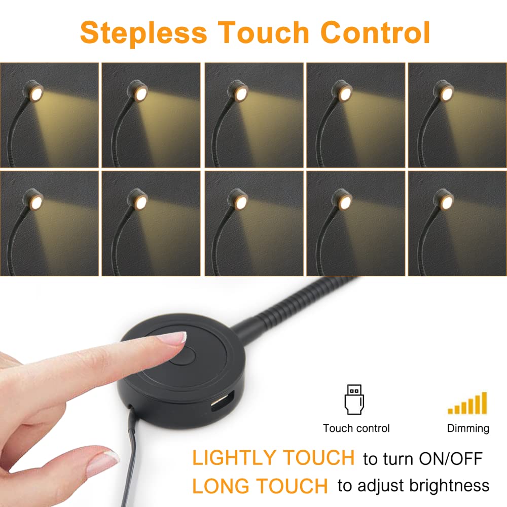 RL11 12V LED Reading Light 13W with 3000K Warm White, Wall Mounted Book Light with USB Charging Port for Bedrooms, Offices, Dormitories & Hotels(2 Packs)