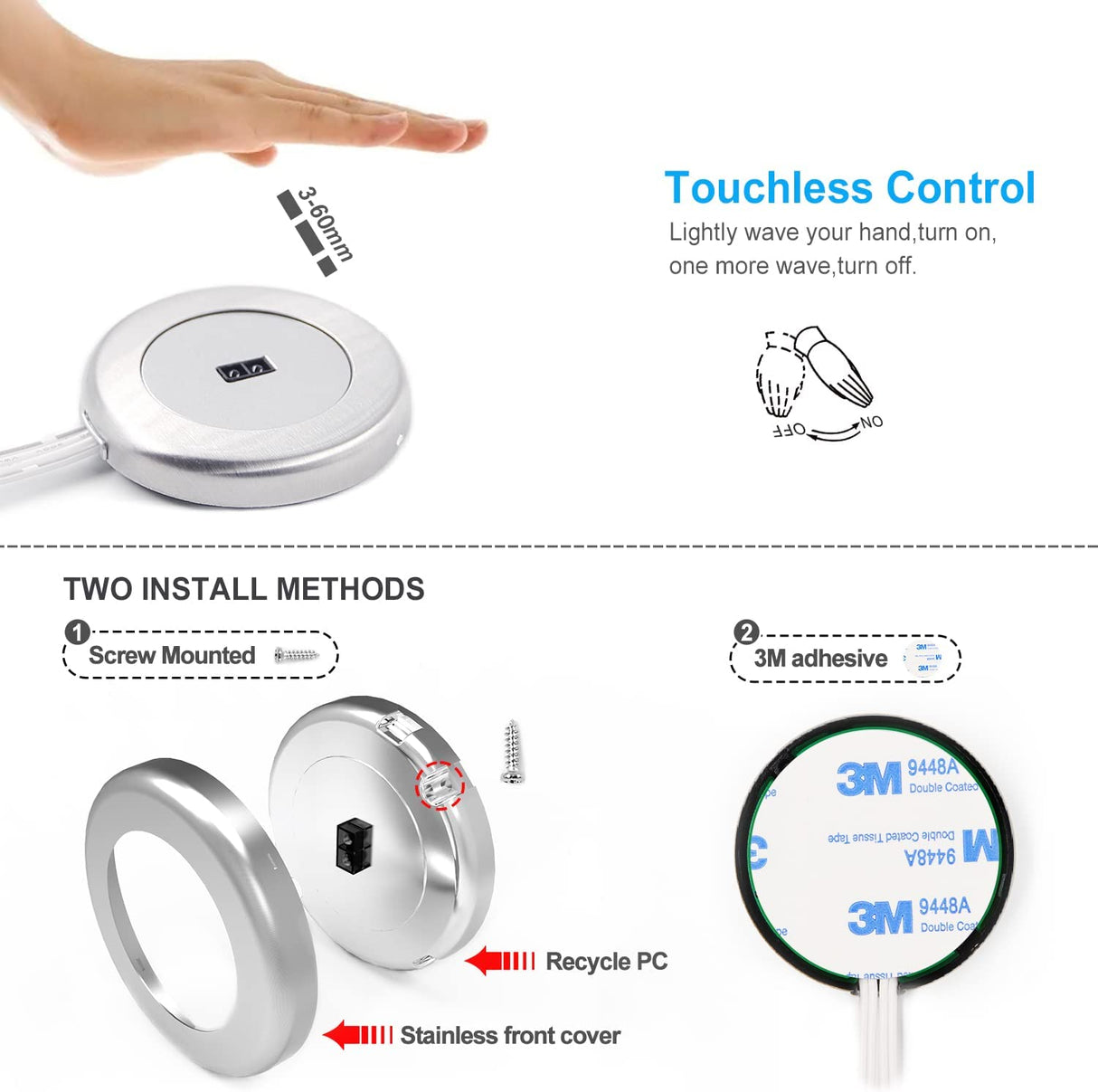 IH03 Handwave Sensor Switch – Surface Mounted, Handwave Control, Ideal for Bathroom Mirrors or Kitchen Counters
