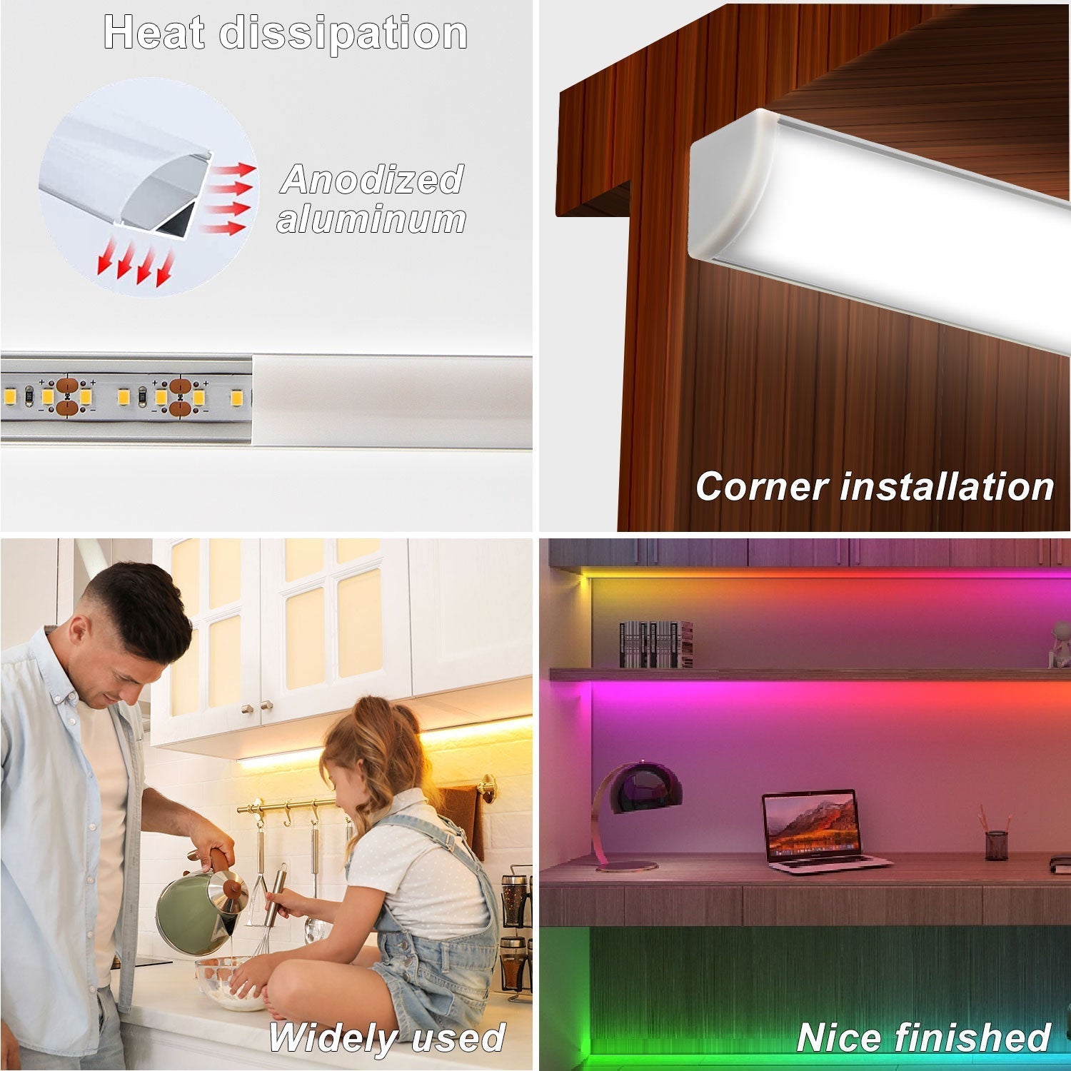 AP59 Black LED Aluminum Channel 6 Pcs With Milky PC Cover for LED Strip Lights