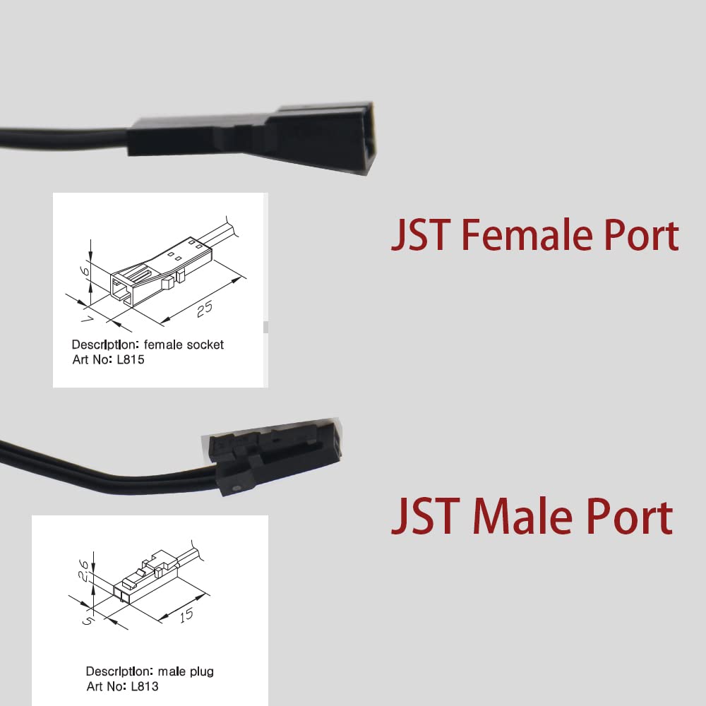 CC27-2 Black Flexible Extendable Cable 6.56ft with 12V JST Connector Male and Female for 12V Puck Lights, LED Strip Light, 12V Driver