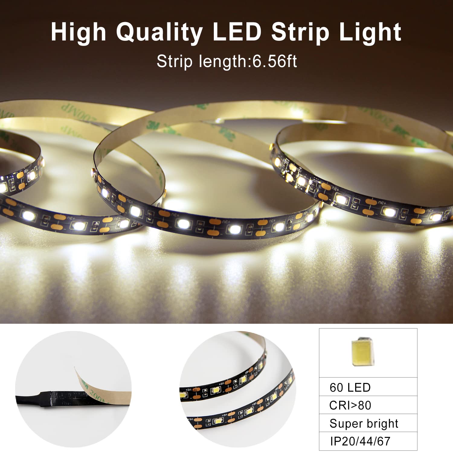 BT13 LED Strip Light, Motion Sensor LED Tape Light with Battery Operated for Closet Wardrobe Stair Bedroom (3000K Warm White) 6.56ft
