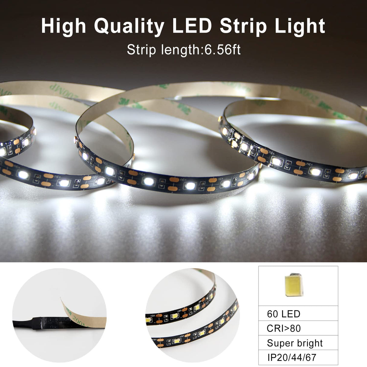 BT13 LED Strip Light, Motion Sensor LED Tape Light with Battery Operated for Closet Wardrobe Stair Under Counter Cabinet Bedroom (6500K Cool White) 6.56ft