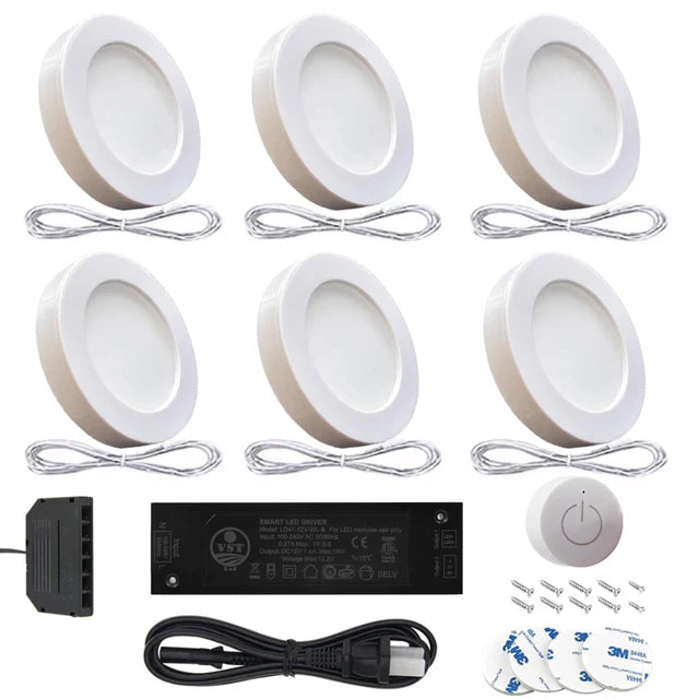 PL05 12V 1.8W LED  Cabinet Puck Light Fixture with Wired Touch Sensor Switch for Bedroom Living Room & Dispaly Cabinet