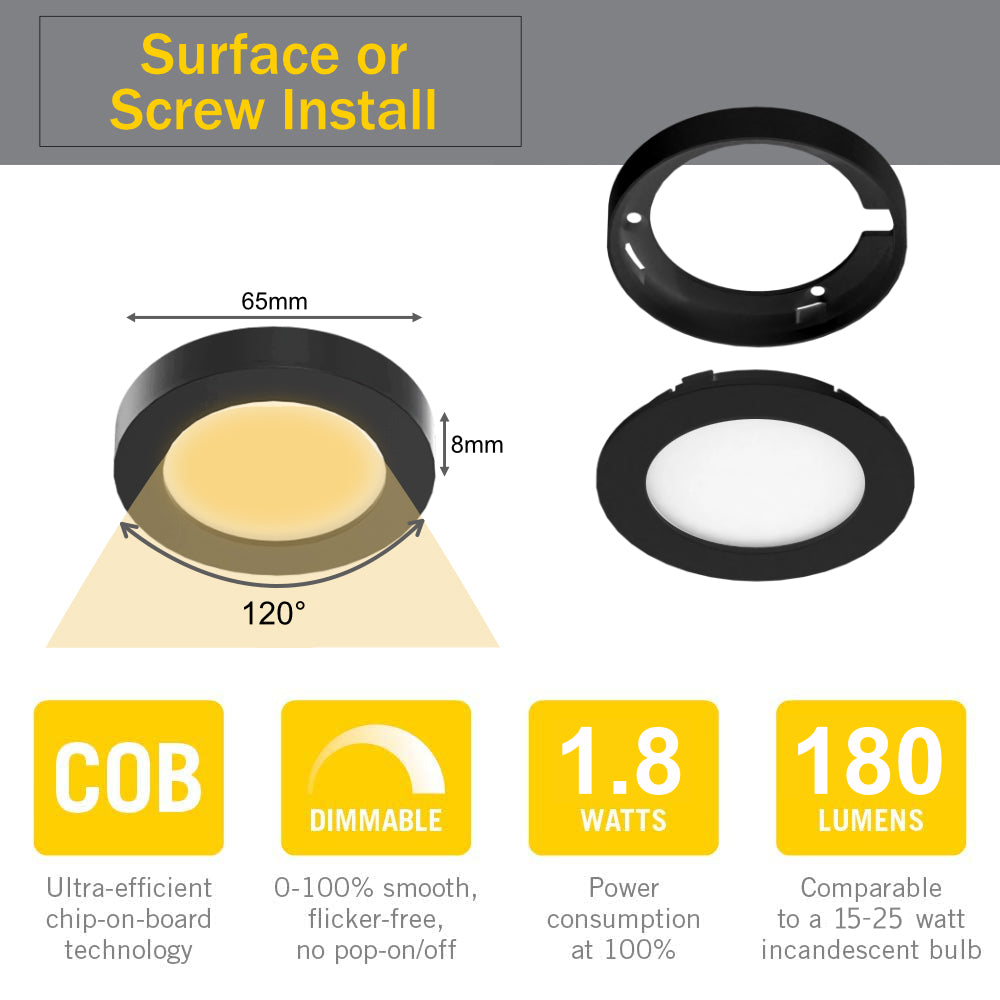PL05 12V 1.8W CCT LED Puck Light 3000K-6000K with Wired Touch Sensor Switch for Studio Bedroom & Living Room