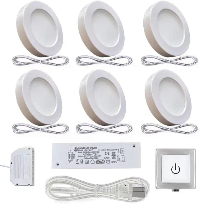 PL05 12V 1.8W LED  Cabinet Puck Light Fixture with Wired Touch Sensor Switch for Bedroom Living Room & Dispaly Cabinet