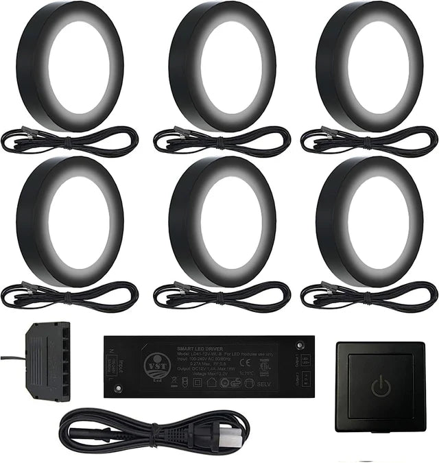 PL05 12V 1.8W LED  Cabinet Puck Light Fixture with Wired Touch Sensor Switch for Bedroom Living Room & Dispaly Cabinet