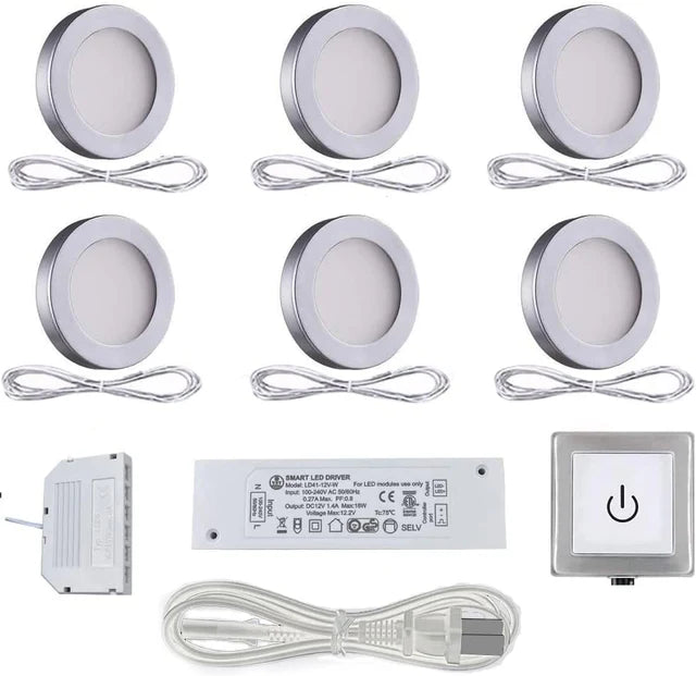 PL05 12V 1.8W LED  Cabinet Puck Light Fixture with Wired Touch Sensor Switch for Bedroom Living Room & Dispaly Cabinet