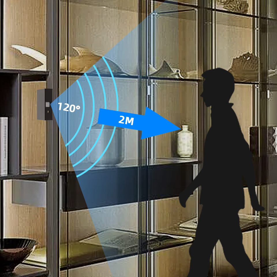 PR12 Black DC5V Wireless PIR Sensor Switch  With Wireless Receiver for Closet Light Under Cabinets Counters Wardrobes