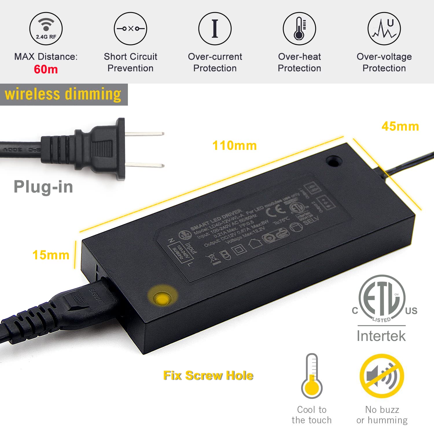 PL06 12V 3W Ultra Thin Surface Mounted Puck Light 4000K with Wireless Sensor Switch for Kitchen Living Room and Undercabinet