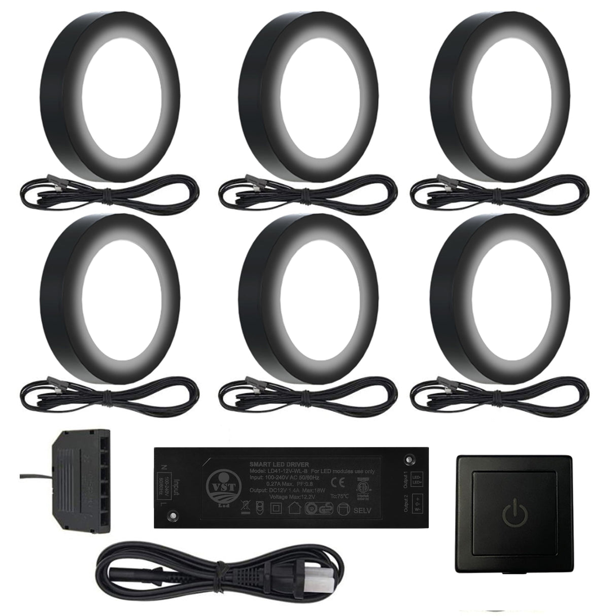 PL05 12V 1.8W LED  Cabinet Puck Light Fixture with Wired Touch Sensor Switch for Bedroom Living Room & Dispaly Cabinet