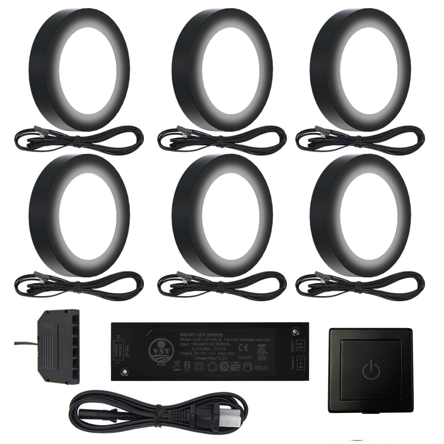 PL05 12V 1.8W LED  Cabinet Puck Light Fixture with Wired Touch Sensor Switch for Bedroom Living Room & Dispaly Cabinet