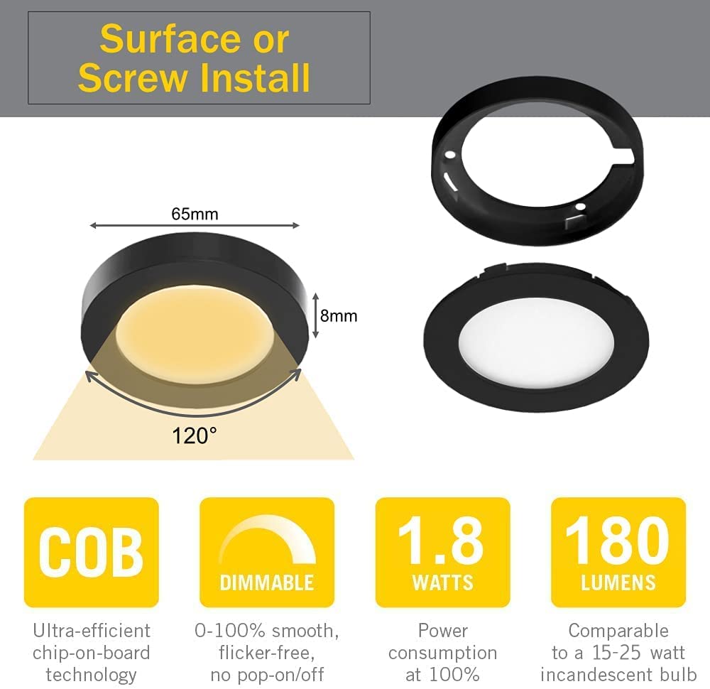 PL05 12V 1.8W LED  Cabinet Puck Light Fixture with Wired Touch Sensor Switch for Bedroom Living Room & Dispaly Cabinet