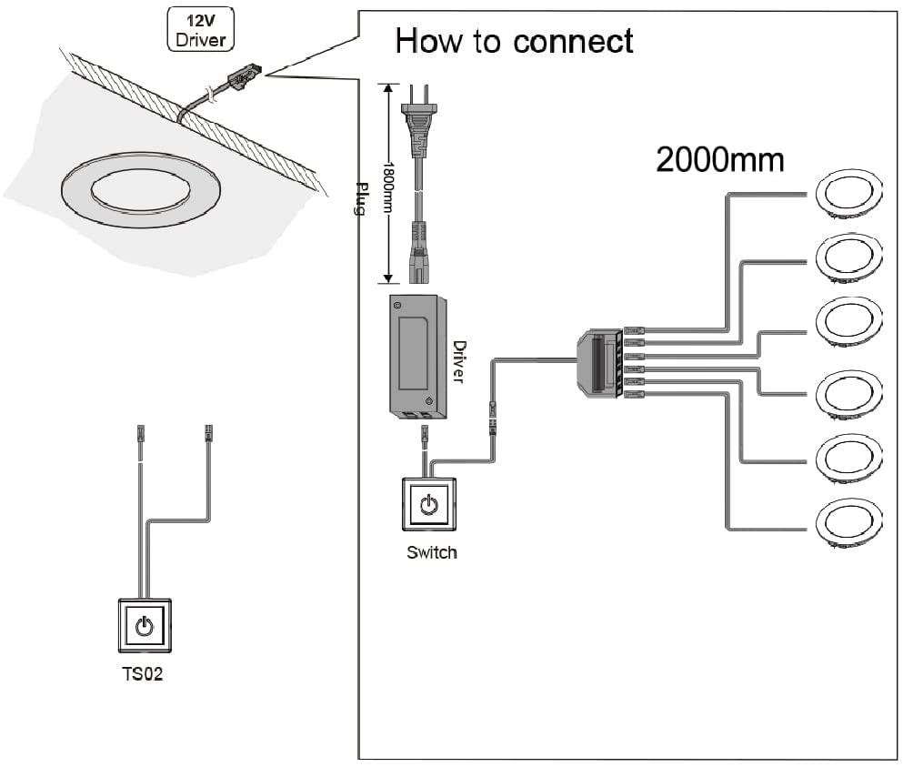 PL05 12V 1.8W LED  Cabinet Puck Light Fixture with Wired Touch Sensor Switch for Bedroom Living Room & Dispaly Cabinet