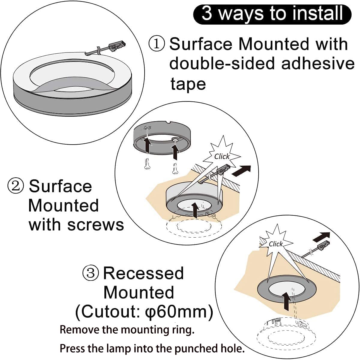 PL05 12V 1.8W LED  Cabinet Puck Light Fixture with Wired Touch Sensor Switch for Bedroom Living Room & Dispaly Cabinet