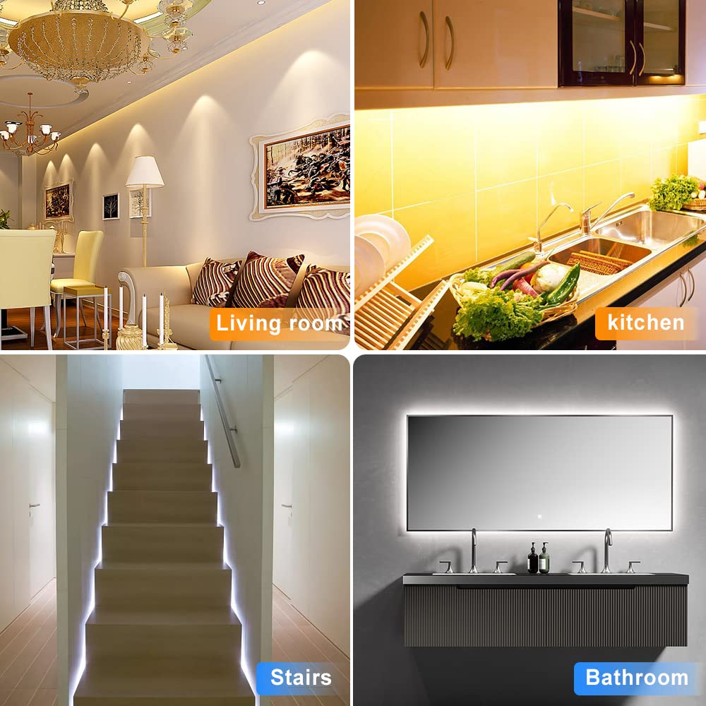 BT13 6.56ft Led Strip Light, Motion Sensor LED Tape Light with Battery Operated for Closet Wardrobe Stair Under Counter Cabinet Bedroom (3000K Warm White)