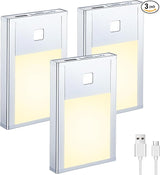 BT09 Mini Rechargeable LED Nightlight Silver Motion Sensor Mini Cabinet Light with Magnetic Suck Installation for Wardrobe, Kitchen Cabinet,Bedroom, Hallway, Stair