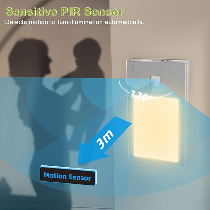 BT09 Mini Rechargeable LED Nightlight Silver Motion Sensor Mini Cabinet Light with Magnetic Suck Installation for Wardrobe, Kitchen Cabinet,Bedroom, Hallway, Stair