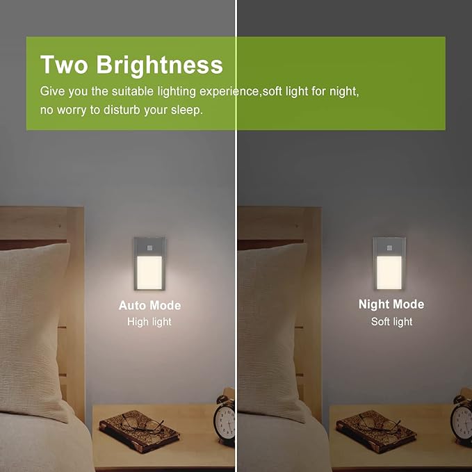 BT09 Mini Rechargeable LED Nightlight Silver Motion Sensor Mini Cabinet Light with Magnetic Suck Installation for Wardrobe, Kitchen Cabinet,Bedroom, Hallway, Stair