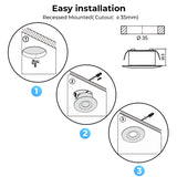 CB15 12V 1.5W 6000K Mini LED Puck Light Recessed Mounted for Display Cabinet Kitchen & Living Room