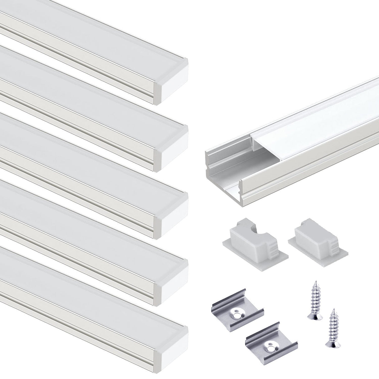 AP46 Silver Aluminum Channel  U Shape with Milky Transparent Clear Cover 6 pcs  for LED Strip Lights