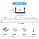 AP46 Silver Aluminum Channel  U Shape with Milky Transparent Clear Cover 6 pcs  for LED Strip Lights