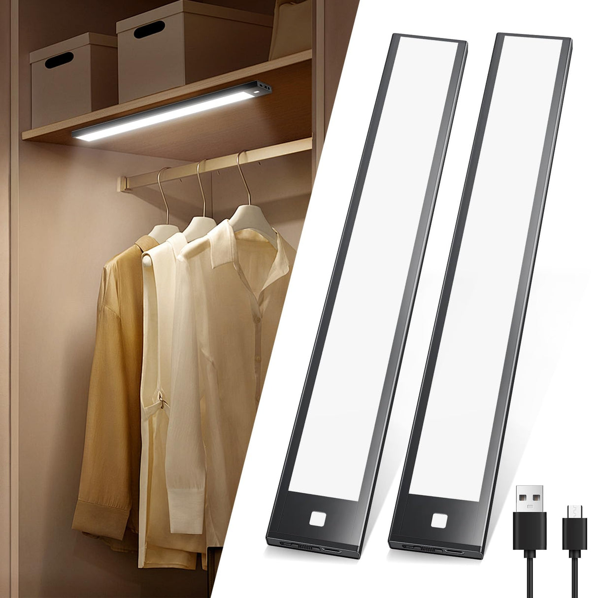 BT09 300mm LED Motion Sensor Light 4000K Natural White 3.7V 1W Silver Black for Hallways Stairs & Bookshelves