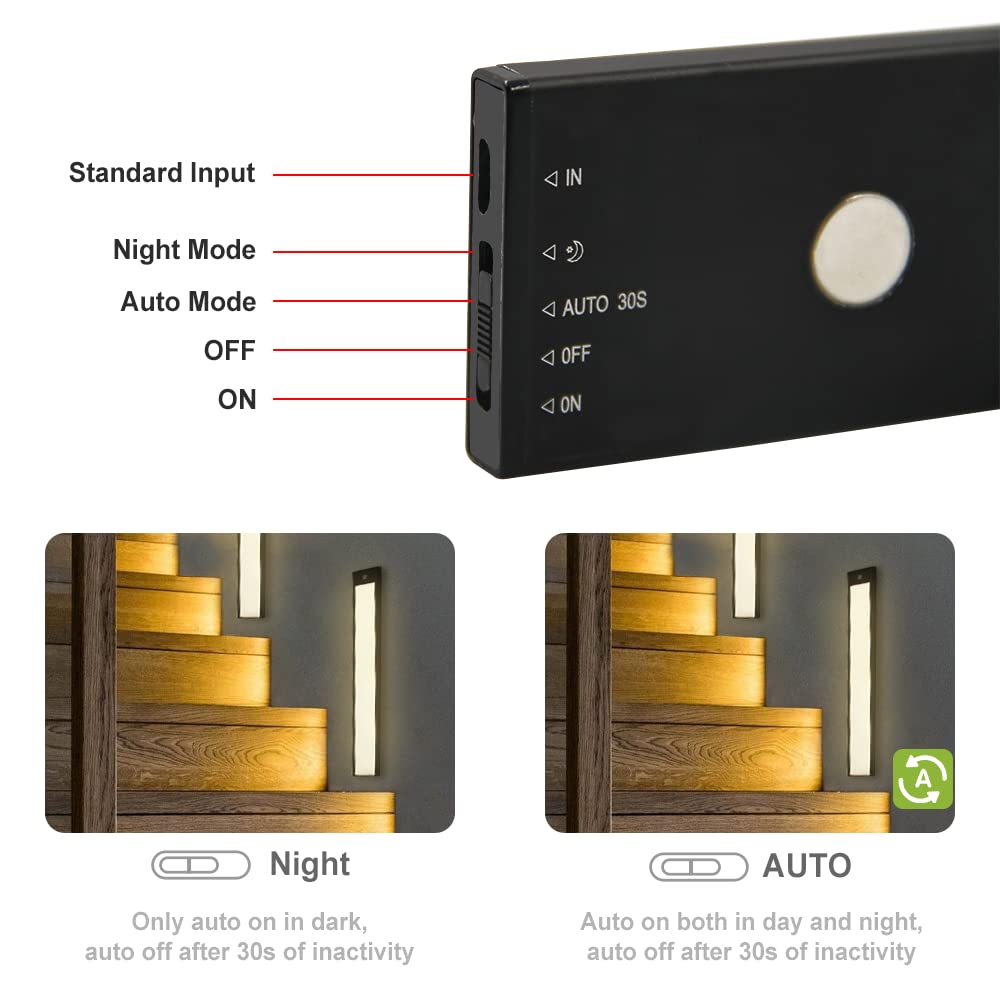 BT09 300mm LED Motion Sensor Light 4000K Natural White 3.7V 1W Silver Black for Hallways Stairs & Bookshelves