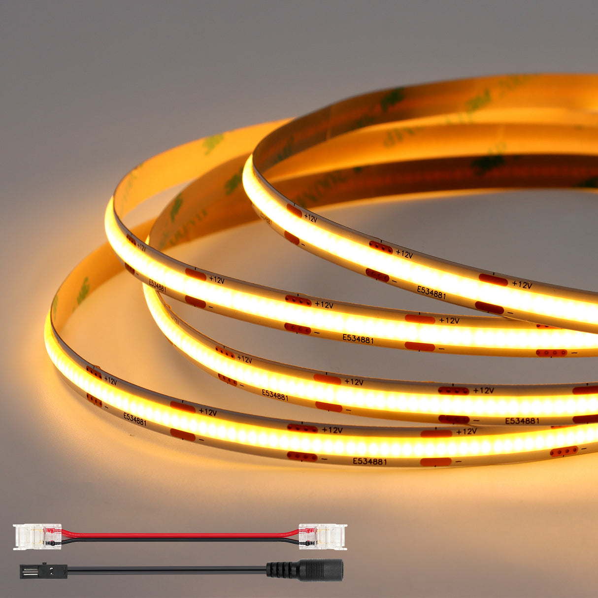 FB07 8mm Cuttable COB Strip Light 12V 9.6W/m UL Listed LED Light Strips 2700K CRI 90+ for Bedroom and Stairs