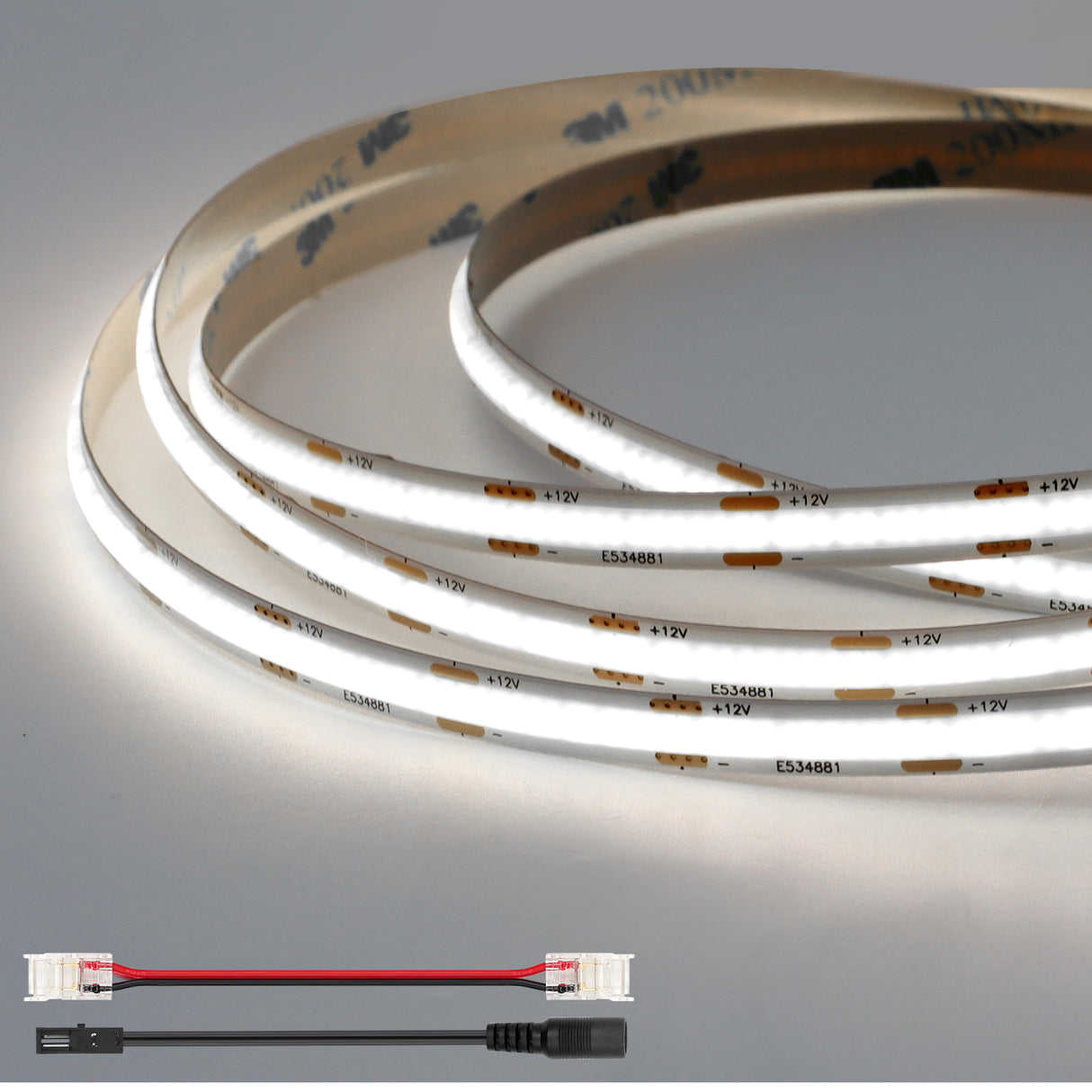 FB07 8mm Cuttable COB Strip Light 12V 9.6W/m UL Listed LED Light Strips 6500K CRI 90+ for Living Room, Bedroom & Canteen