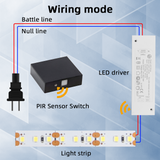 PR12 Black DC5V Wireless PIR Sensor Switch  With Wireless Receiver for Closet Light Under Cabinets Counters Wardrobes