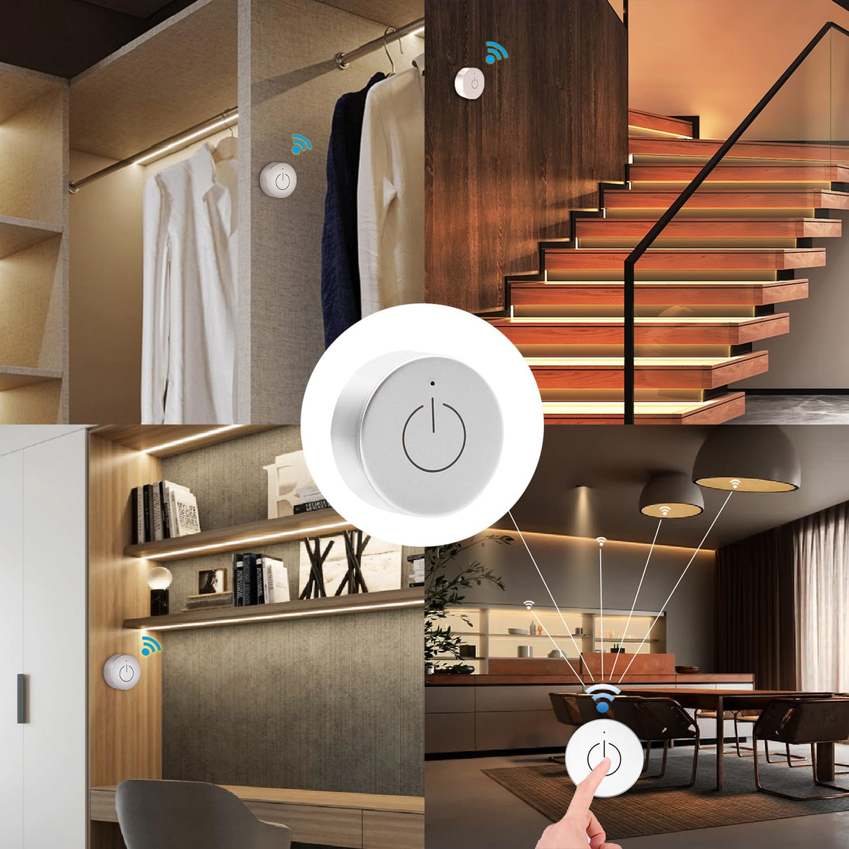 TS14 DC 12V/24V Wireless Dimmer & WiFi 2.4G Receiver Kit with 3-Pin Male Connector – Master Control for LED Lights in Cabinets, Closets, Wardrobes (Recessed or Surface Mounted)
