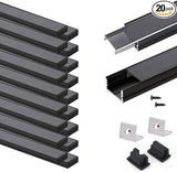 VST AP46 20pack 3.3ft LED Channel, U Shape Led Diffuser Channel, LED Aluminum Channel System with Black Cover, End Caps and Mounting Clips, Aluminum Profile for LED Strip Light Very Easy Installation